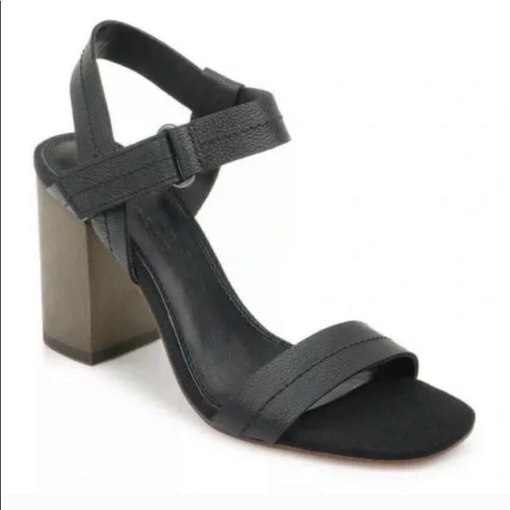 Splendid Miller black leather strap wood block heel sandal 6